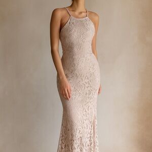 Maniju Grey Lace Cocktail Gown Dress Size Medium